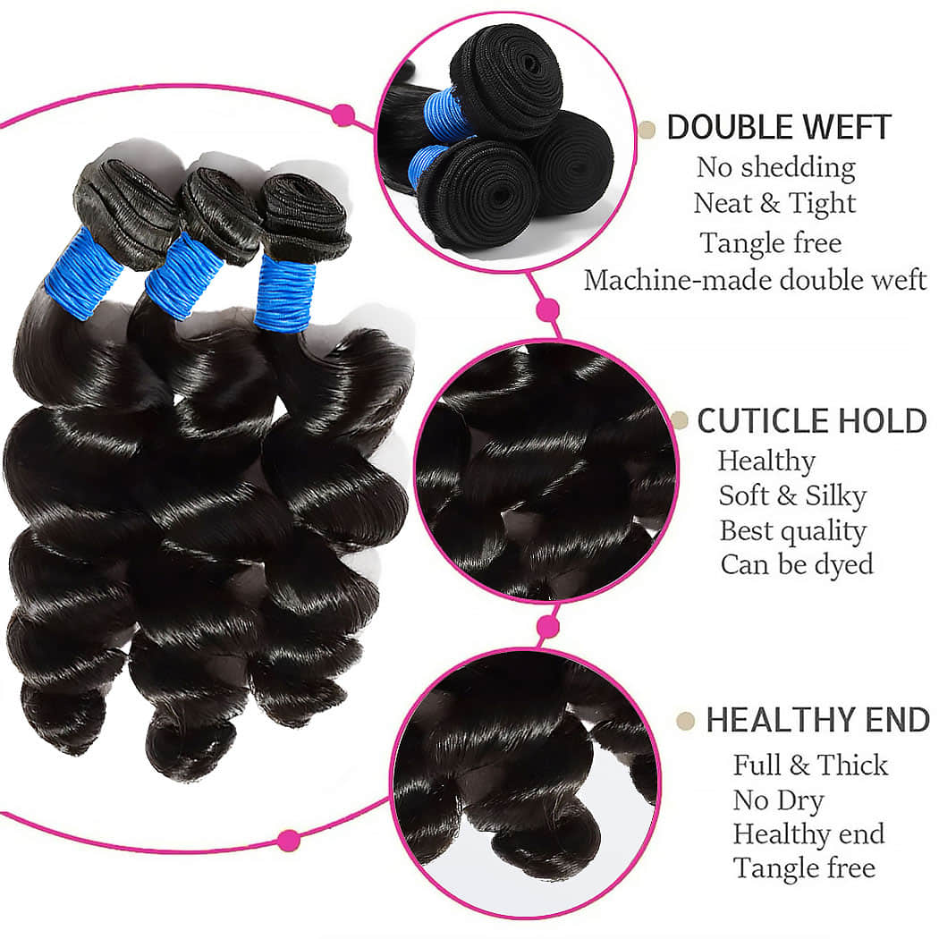 Loose Wave Virgin Brazilian Hair Bundles Healthy Shine & Ends Natural Color 14-30 Inch - Stariahair
