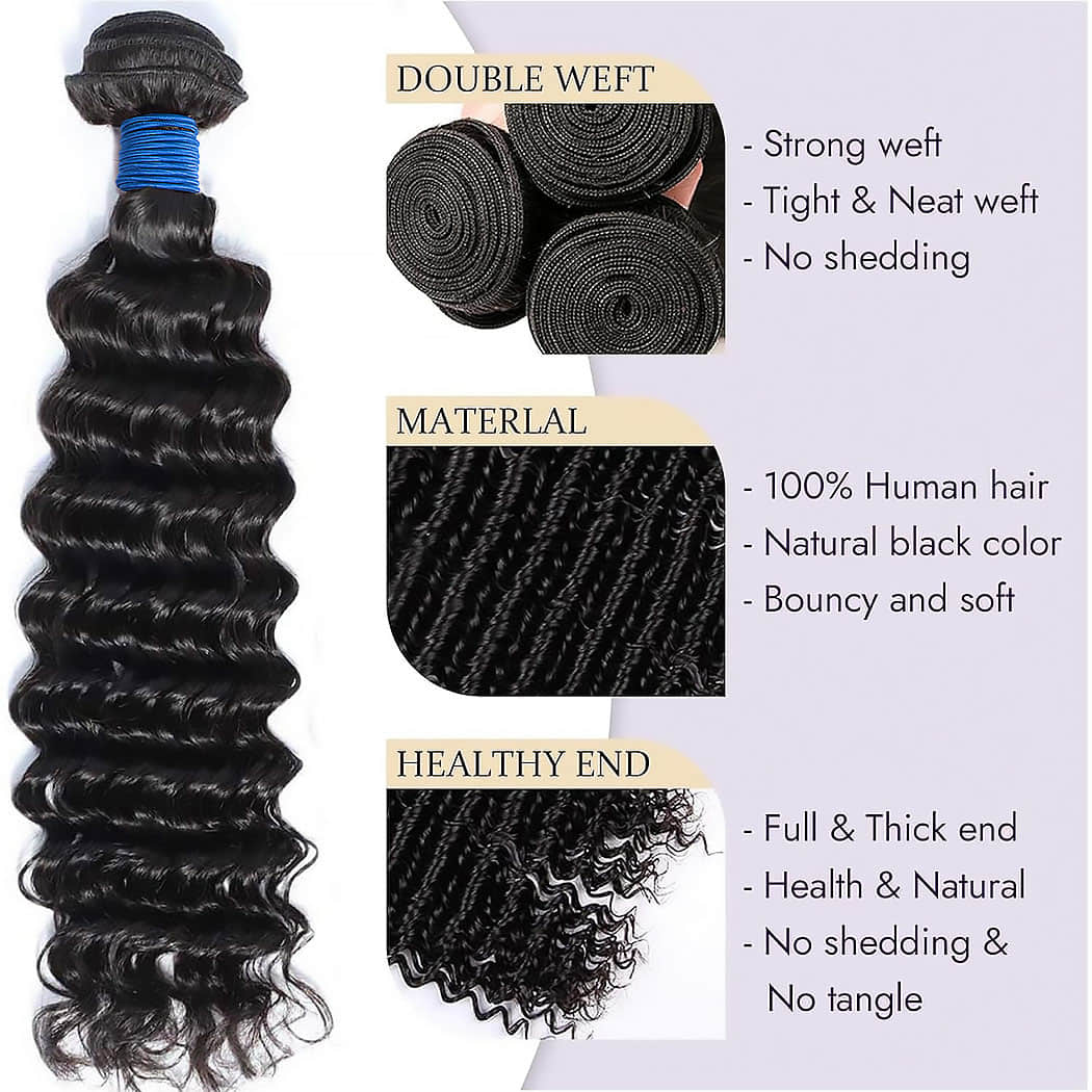 Deep Wave Brazilian Virgin Hair Bundles Natural Movement Natural Color 10-30 Inch - Stariahair