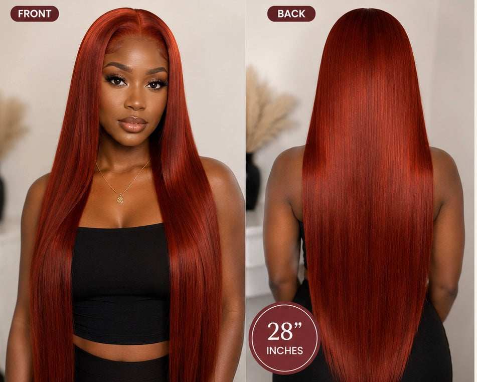 Auburn 13x4 Glueless Straight Human Hair Wig RAW