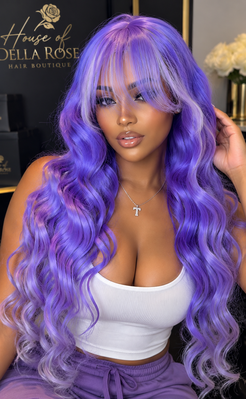 30” Customized Purple One-Time Curvature 13x4 Transparent Lace Wig