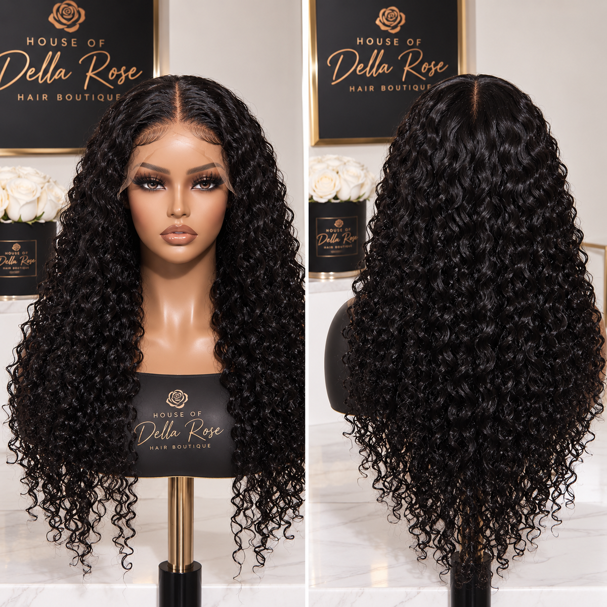 StariaHair 13"x4" Water Wave 150% Transparent Lace Frontal Wig #1B