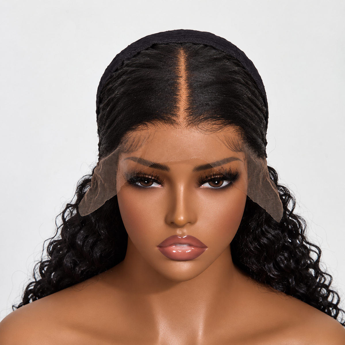 StariaHair 13"x4" Water Wave 150% Transparent Lace Frontal Wig #1B