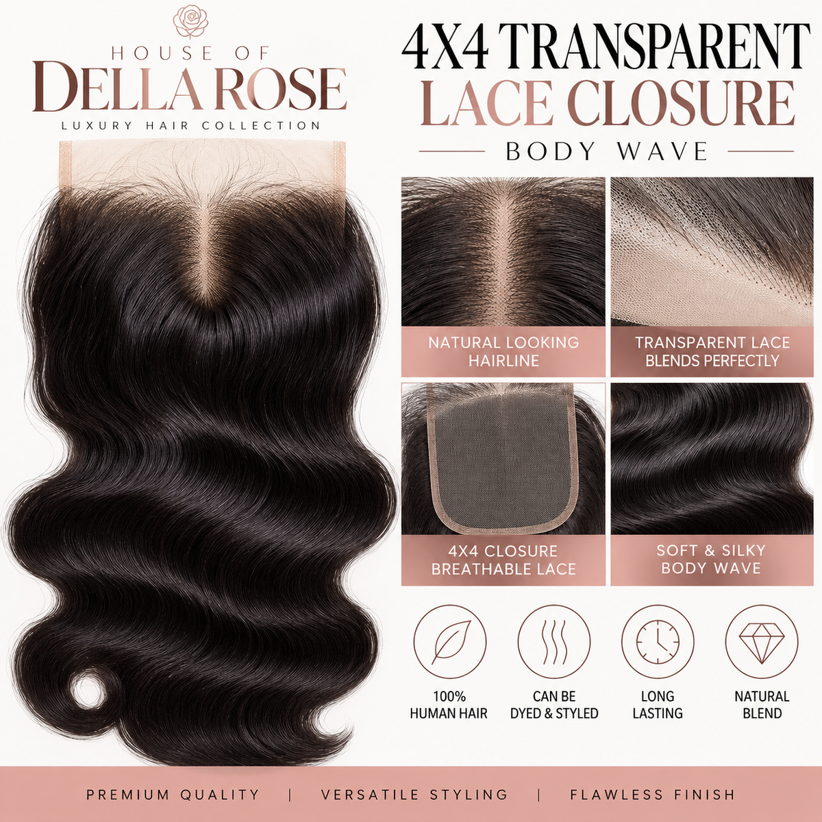 Della Rose Luxe | Body Wave 4×4 Transparent Lace Closure