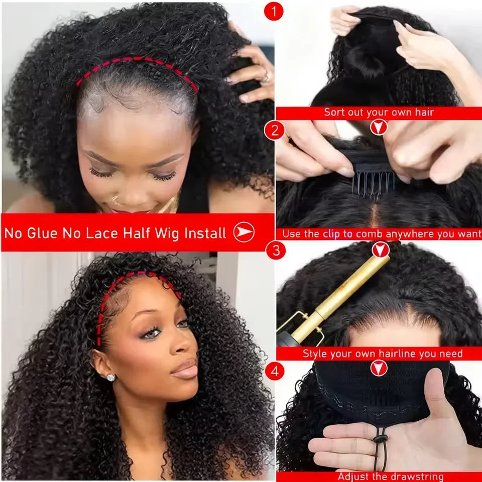 3-in-1 Human Hair Half Wig | Burmese & Kinky Curly