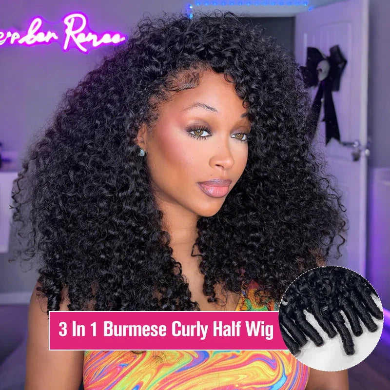 3-in-1 Human Hair Half Wig | Burmese & Kinky Curly