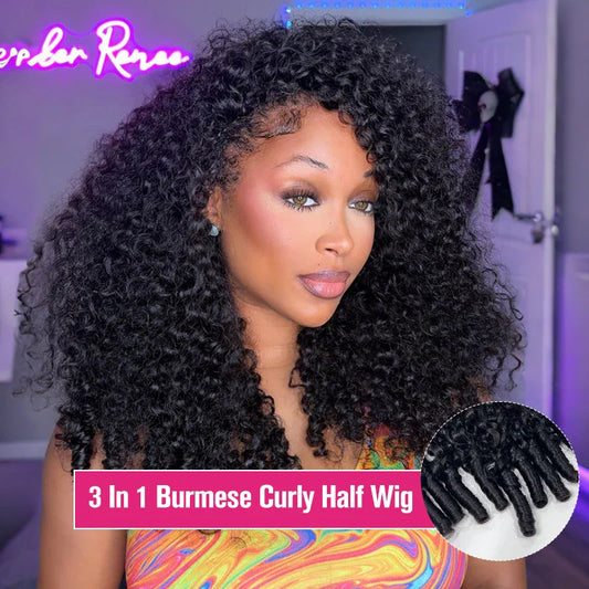 3-in-1 Human Hair Half Wig | Burmese & Kinky Curly