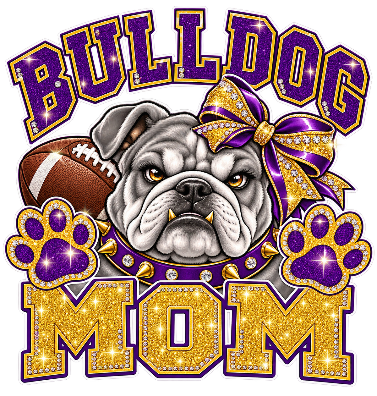 Bulldog Mom — printed glitter-effect DTF transfer