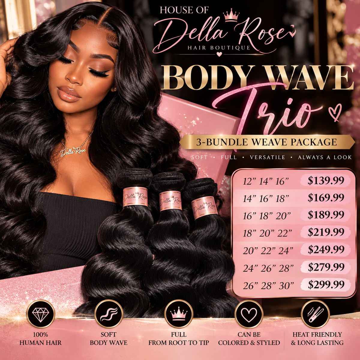Della Rose Body Wave Trio bundle package promotional image