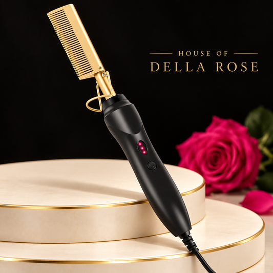 Gold-tone electric hot comb with black handle