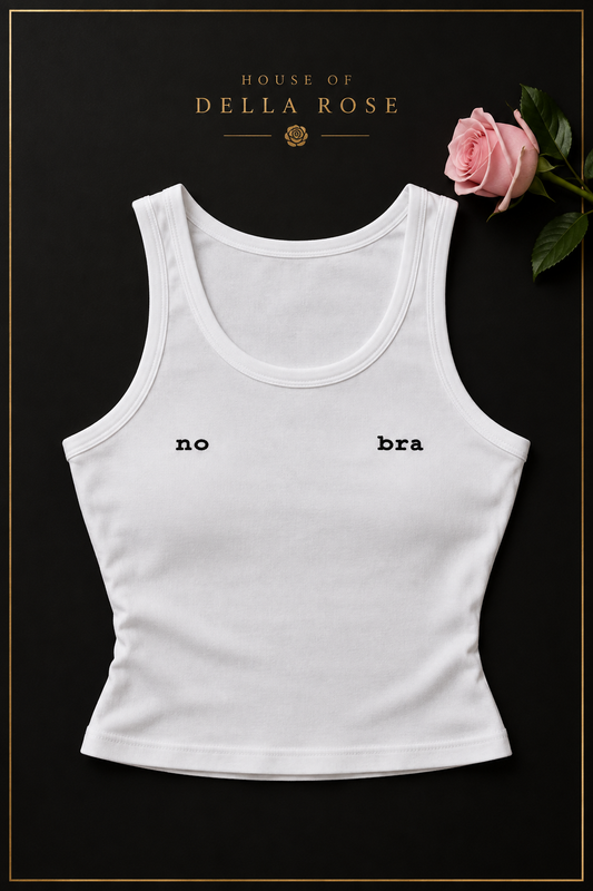 White No Bra Letter-Print Crop Tank — House of Della Rose