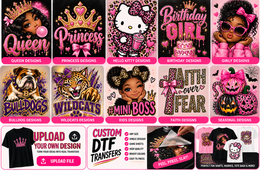 Premade DTF design catalog — select your design and size