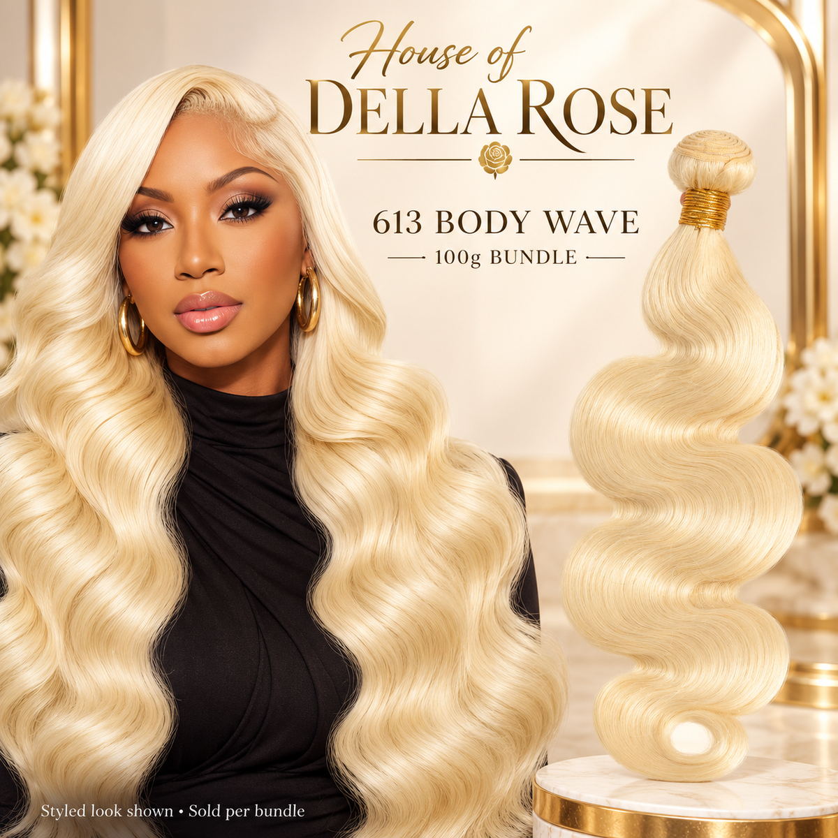 613 Blonde Body Wave Remy Human Hair Bundle | 100g styled look and product presentation