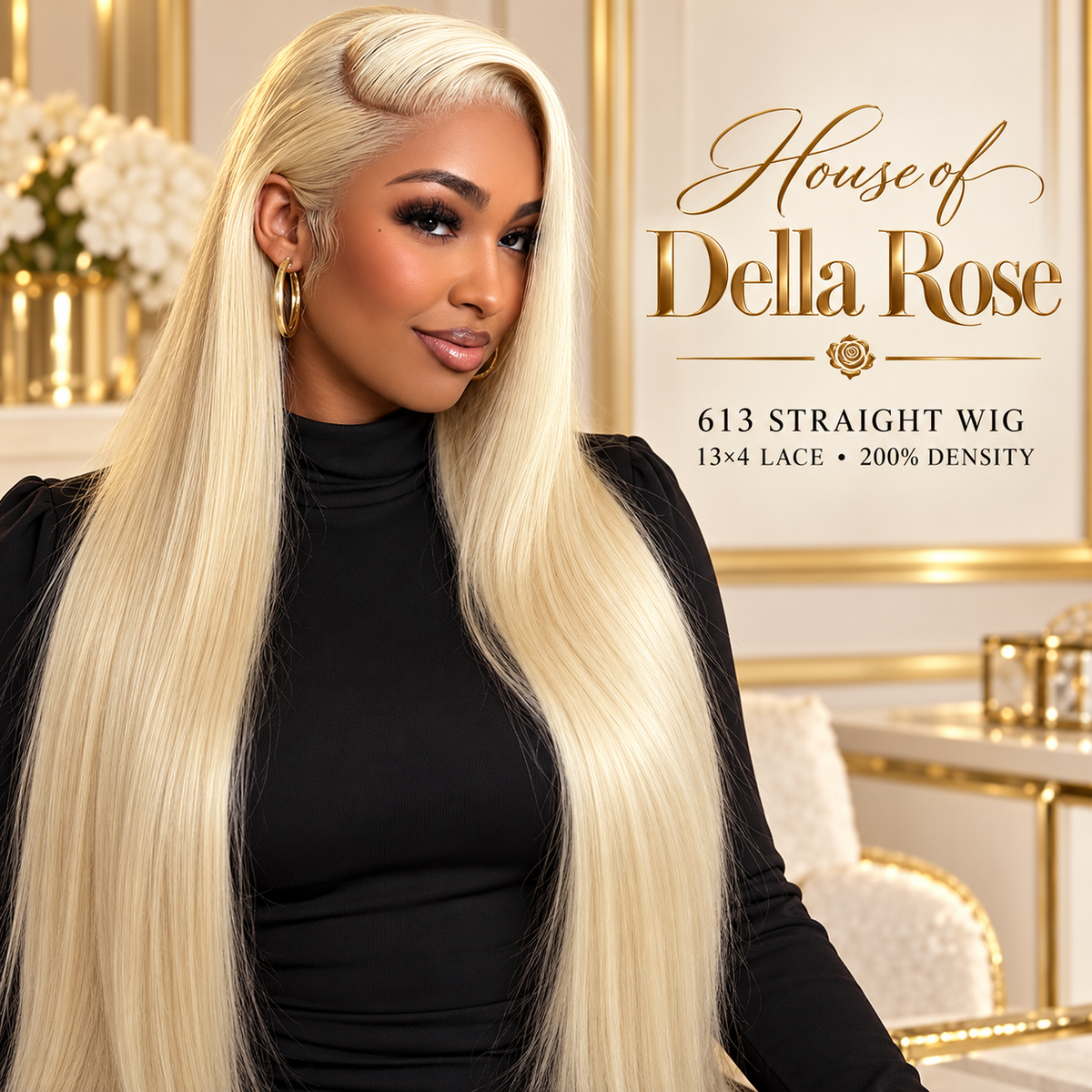 613 Blonde Straight 13×4 Transparent Lace Wig | 200% Density styled look and product presentation
