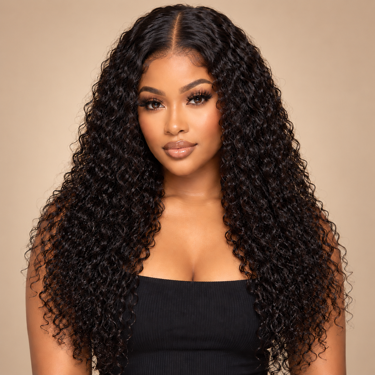 Water wave 5x5 HD closure wig styled on a model